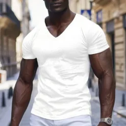 New OUKU Men's T Shirt Moisture Wicking Shirts Bamboo T-shirt Short Sleeve V Neck Summer Plain Sports Basic Casual Classic Style Casual Light Blue Black White Top Tee for Men