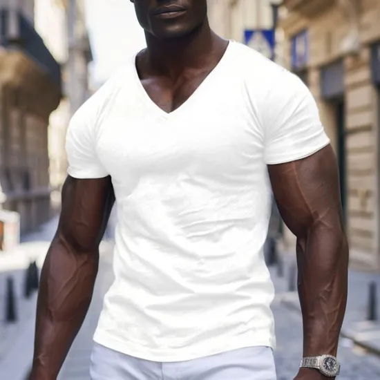 New OUKU Men's T Shirt Moisture Wicking Shirts Bamboo T-shirt Short Sleeve V Neck Summer Plain Sports Basic Casual Classic Style Casual Light Blue Black White Top Tee for Men