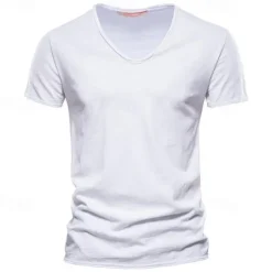 New OUKU Men's T Shirt Moisture Wicking Shirts Bamboo T-shirt Short Sleeve V Neck Summer Plain Sports Basic Casual Classic Style Casual Light Blue Black White Top Tee for Men