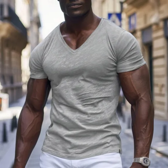 New OUKU Men's T Shirt Moisture Wicking Shirts Bamboo T-shirt Short Sleeve V Neck Summer Plain Sports Basic Casual Classic Style Casual Light Blue Black White Top Tee for Men