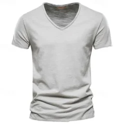 New OUKU Men's T Shirt Moisture Wicking Shirts Bamboo T-shirt Short Sleeve V Neck Summer Plain Sports Basic Casual Classic Style Casual Light Blue Black White Top Tee for Men