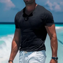 OUKU Men's T Shirt Moisture Wicking Shirts Bamboo T-shirt Short Sleeve V Neck Plain Sports Basic Casual Casual Light Blue Black White Top Tee for Men