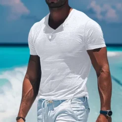 OUKU Men's T Shirt Moisture Wicking Shirts Bamboo T-shirt Short Sleeve V Neck Plain Sports Basic Casual Casual Light Blue Black White Top Tee for Men