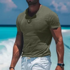 OUKU Men's T Shirt Moisture Wicking Shirts Bamboo T-shirt Short Sleeve V Neck Plain Sports Basic Casual Casual Light Blue Black White Top Tee for Men