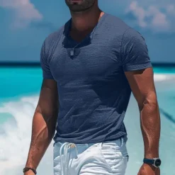 OUKU Men's T Shirt Moisture Wicking Shirts Bamboo T-shirt Short Sleeve V Neck Plain Sports Basic Casual Casual Light Blue Black White Top Tee for Men