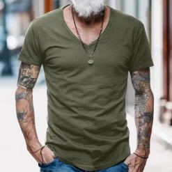 Discount OUKU Men's T Shirt Moisture Wicking Shirts Bamboo T-shirt Short Sleeve V Neck Summer Plain Sports Basic Casual Soft Home Street Causal Army Green Navy Black Top Tee for Men