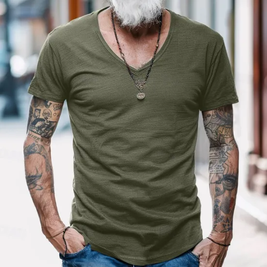 Discount OUKU Men's T Shirt Moisture Wicking Shirts Bamboo T-shirt Short Sleeve V Neck Summer Plain Sports Basic Casual Soft Home Street Causal Army Green Navy Black Top Tee for Men