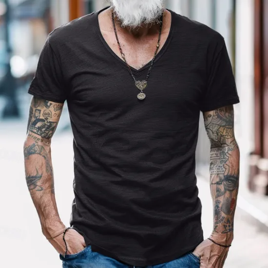 Discount OUKU Men's T Shirt Moisture Wicking Shirts Bamboo T-shirt Short Sleeve V Neck Summer Plain Sports Basic Casual Soft Home Street Causal Army Green Navy Black Top Tee for Men