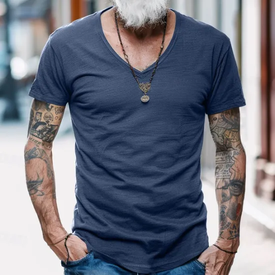 Discount OUKU Men's T Shirt Moisture Wicking Shirts Bamboo T-shirt Short Sleeve V Neck Summer Plain Sports Basic Casual Soft Home Street Causal Army Green Navy Black Top Tee for Men