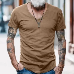Discount OUKU Men's T Shirt Moisture Wicking Shirts Bamboo T-shirt Short Sleeve V Neck Summer Plain Sports Basic Casual Soft Home Street Causal Army Green Navy Black Top Tee for Men