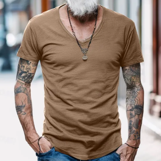 Discount OUKU Men's T Shirt Moisture Wicking Shirts Bamboo T-shirt Short Sleeve V Neck Summer Plain Sports Basic Casual Soft Home Street Causal Army Green Navy Black Top Tee for Men
