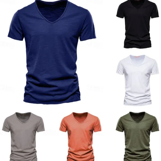 OUKU Men's T Shirt Moisture Wicking Shirts Short Sleeve V Neck Summer Plain Sports Basic Casual Classic Style Casual Navy Denim Blue Black Top Tee for Men
