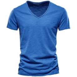 OUKU Men's T Shirt Moisture Wicking Shirts Short Sleeve V Neck Summer Plain Sports Basic Casual Classic Style Casual Navy Denim Blue Black Top Tee for Men