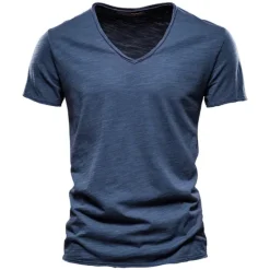 OUKU Men's T Shirt Moisture Wicking Shirts Short Sleeve V Neck Summer Plain Sports Basic Casual Classic Style Casual Navy Denim Blue Black Top Tee for Men