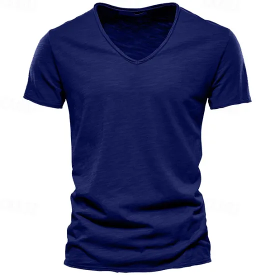 OUKU Men's T Shirt Moisture Wicking Shirts Short Sleeve V Neck Summer Plain Sports Basic Casual Classic Style Casual Navy Denim Blue Black Top Tee for Men