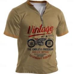 Discount OUKU Men's T shirt Motorcycle Clothing Apparel 3D Print Street Daily Short Sleeve Polyester Vintage Cool Brown