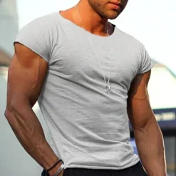 Sale OUKU Men's T Shirt Muscle Shirt Short Sleeve Crew Neck Summer Plain Fashion Classic Comfortable Classic Style Street Casual Sports Black Gray Top Tee for Men