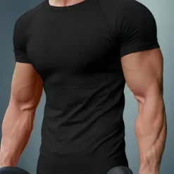 Hot OUKU Men's T Shirt Muscle Shirt Moisture Wicking Shirts Short Sleeve Crew Neck Summer Plain Sports Fashion Lightweight Classic Style Vacation Casual Holiday Red black Black White Top Tee for Men