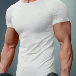 Hot OUKU Men's T Shirt Muscle Shirt Moisture Wicking Shirts Short Sleeve Crew Neck Summer Plain Sports Fashion Lightweight Classic Style Vacation Casual Holiday Red black Black White Top Tee for Men