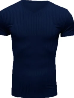 New OUKU Men's T Shirt Muscle Shirt Ribbed Knit tee Short Sleeves V Neck Summer Plain Fashion Streetwear Cool Outdoor Sport Going out Black White Red Top Tee for Men