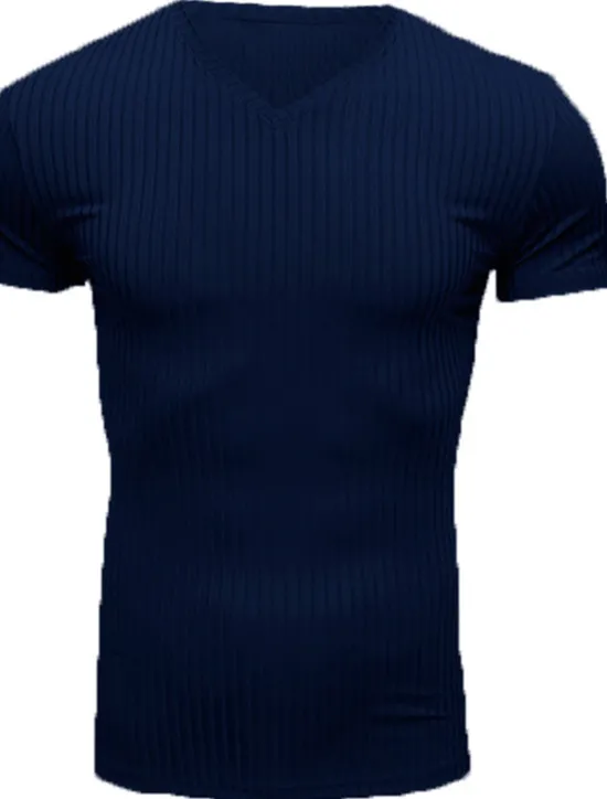 New OUKU Men's T Shirt Muscle Shirt Ribbed Knit tee Short Sleeves V Neck Summer Plain Fashion Streetwear Cool Outdoor Sport Going out Black White Red Top Tee for Men