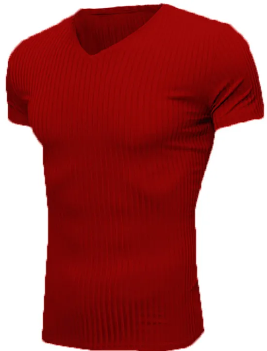 New OUKU Men's T Shirt Muscle Shirt Ribbed Knit tee Short Sleeves V Neck Summer Plain Fashion Streetwear Cool Outdoor Sport Going out Black White Red Top Tee for Men