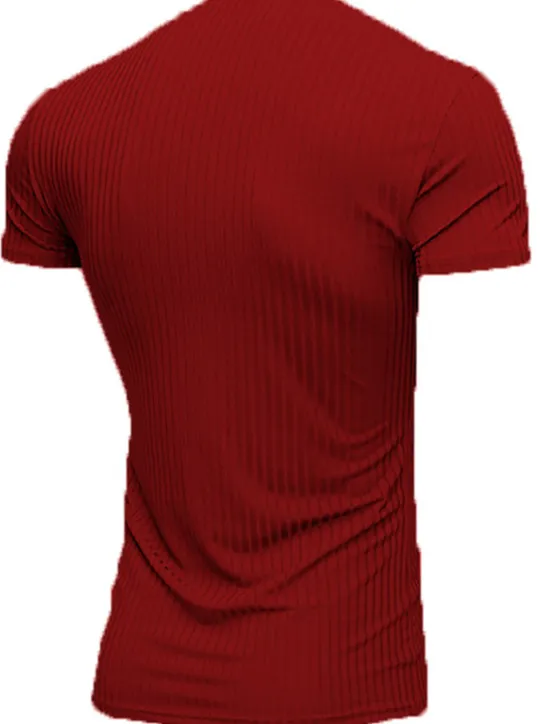 New OUKU Men's T Shirt Muscle Shirt Ribbed Knit tee Short Sleeves V Neck Summer Plain Fashion Streetwear Cool Outdoor Sport Going out Black White Red Top Tee for Men