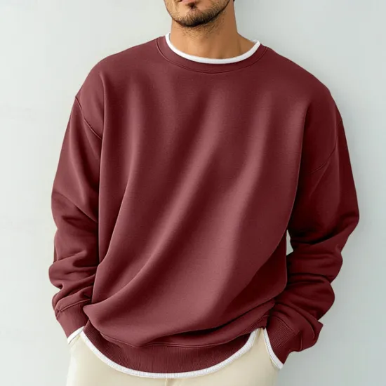 Best OUKU Men's T Shirt Oversized Shirt Tee Top Long Sleeve Shirt Long Sleeve Crew Neck Spring & Fall Solid Color Daily Casual Street Style Fake two piece Rib Hem Outdoor Street Causal Black Gray Wine Top Tee