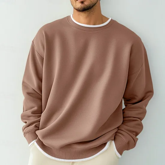Best OUKU Men's T Shirt Oversized Shirt Tee Top Long Sleeve Shirt Long Sleeve Crew Neck Spring & Fall Solid Color Daily Casual Street Style Fake two piece Rib Hem Outdoor Street Causal Black Gray Wine Top Tee