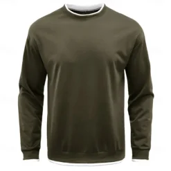 Best OUKU Men's T Shirt Oversized Shirt Tee Top Long Sleeve Shirt Long Sleeve Crew Neck Spring & Fall Solid Color Daily Casual Street Style Fake two piece Rib Hem Outdoor Street Causal Black Gray Wine Top Tee