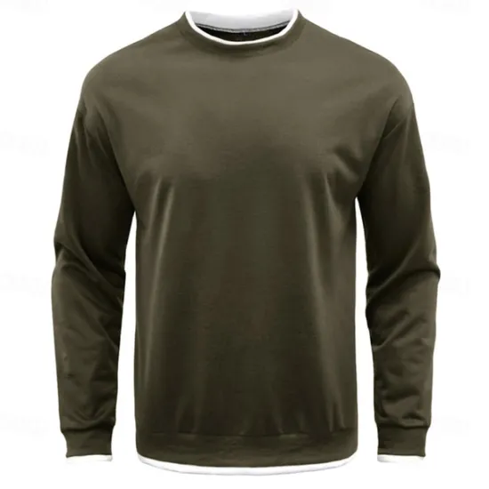 Best OUKU Men's T Shirt Oversized Shirt Tee Top Long Sleeve Shirt Long Sleeve Crew Neck Spring & Fall Solid Color Daily Casual Street Style Fake two piece Rib Hem Outdoor Street Causal Black Gray Wine Top Tee