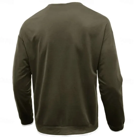 Best OUKU Men's T Shirt Oversized Shirt Tee Top Long Sleeve Shirt Long Sleeve Crew Neck Spring & Fall Solid Color Daily Casual Street Style Fake two piece Rib Hem Outdoor Street Causal Black Gray Wine Top Tee