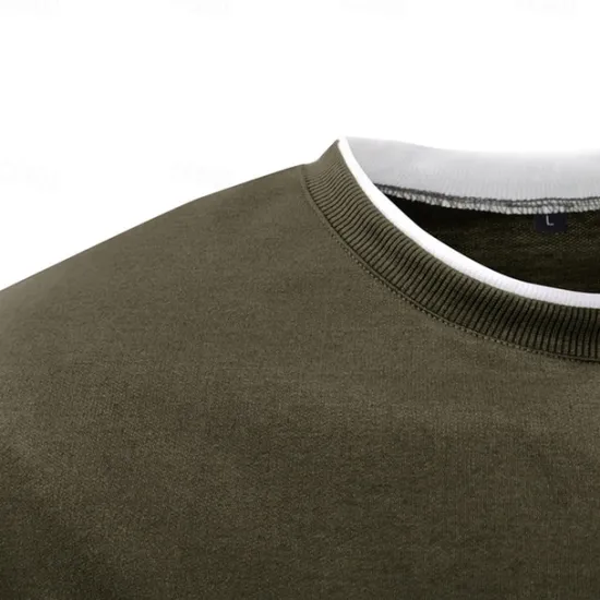 Best OUKU Men's T Shirt Oversized Shirt Tee Top Long Sleeve Shirt Long Sleeve Crew Neck Spring & Fall Solid Color Daily Casual Street Style Fake two piece Rib Hem Outdoor Street Causal Black Gray Wine Top Tee