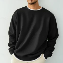 Best OUKU Men's T Shirt Oversized Shirt Tee Top Long Sleeve Shirt Long Sleeve Crew Neck Spring & Fall Solid Color Daily Casual Street Style Fake two piece Rib Hem Outdoor Street Causal Black Gray Wine Top Tee