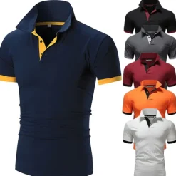 Hot OUKU Men's T Shirt Polo Shirts Street Casual Turndown Short Sleeve Casual Soft Solid Color Plain Spring, Fall, Winter, Summer Regular Fit Apple Green Golden yellow Lake blue Black White Pink T Shirt