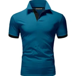 Hot OUKU Men's T Shirt Polo Shirts Street Casual Turndown Short Sleeve Casual Soft Solid Color Plain Spring, Fall, Winter, Summer Regular Fit Apple Green Golden yellow Lake blue Black White Pink T Shirt