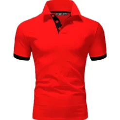 Hot OUKU Men's T Shirt Polo Shirts Street Casual Turndown Short Sleeve Casual Soft Solid Color Plain Spring, Fall, Winter, Summer Regular Fit Apple Green Golden yellow Lake blue Black White Pink T Shirt