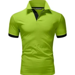 Hot OUKU Men's T Shirt Polo Shirts Street Casual Turndown Short Sleeve Casual Soft Solid Color Plain Spring, Fall, Winter, Summer Regular Fit Apple Green Golden yellow Lake blue Black White Pink T Shirt