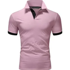 Hot OUKU Men's T Shirt Polo Shirts Street Casual Turndown Short Sleeve Casual Soft Solid Color Plain Spring, Fall, Winter, Summer Regular Fit Apple Green Golden yellow Lake blue Black White Pink T Shirt