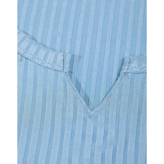 Hot OUKU Men's T Shirt Ribbed Knit tee Tee Top Long Sleeve Shirt Long Sleeve V Neck Summer Spring & Fall Plain Pit Strip Fashion Designer Basic Ribbed Vacation Street Going out Light Blue Black Pink Top Tee