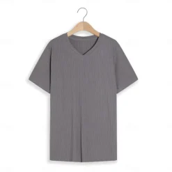 Sale OUKU Men's T Shirt Ribbed Knit tee Tee Top Short Sleeves V Neck Summer Plain Pit Strip Fashion Designer Basic Buttons Vacation Street Going out Black White Navy Blue Top Tee for Men