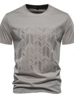 Hot OUKU Men's T Shirt Short Sleeve Crew Neck Summer Spring Geometric Knitwear Vacation Vintage Embroidered Embroidery School Training Outdoor Black White Light Green Top Tee for Men