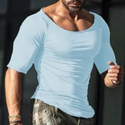 Hot OUKU Men's T Shirt Short Sleeve Boat Neck Summer Plain Sports Fashion Lightweight Classic Vacation Casual Holiday Black White Gray Top Tee for Men