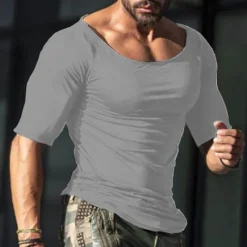 Hot OUKU Men's T Shirt Short Sleeve Boat Neck Summer Plain Sports Fashion Lightweight Classic Vacation Casual Holiday Black White Gray Top Tee for Men
