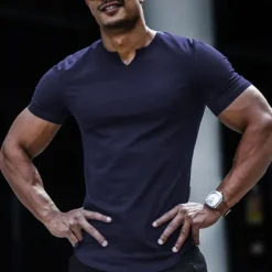 OUKU Men's T Shirt Short Sleeve V Neck Summer Plain Fashion Classic Comfortable Street Casual Sports Black White Pink Top Tee for Men