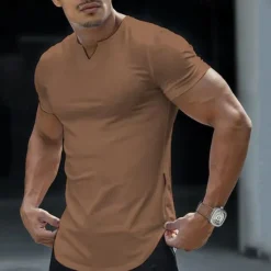 OUKU Men's T Shirt Short Sleeve V Neck Summer Plain Fashion Classic Comfortable Street Casual Sports Black White Pink Top Tee for Men