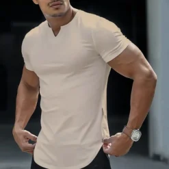 OUKU Men's T Shirt Short Sleeve V Neck Summer Plain Fashion Classic Comfortable Street Casual Sports Black White Pink Top Tee for Men