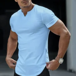 OUKU Men's T Shirt Short Sleeve V Neck Summer Plain Fashion Classic Comfortable Street Casual Sports Black White Pink Top Tee for Men