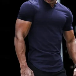 OUKU Men's T Shirt Short Sleeve V Neck Summer Plain Fashion Classic Comfortable Street Casual Sports Black White Pink Top Tee for Men