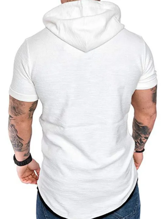 Outlet OUKU Men's T Shirt Short Sleeve Hooded Spring & Summer Plain Simple Muscle Black White Army Green Top Tee for Men